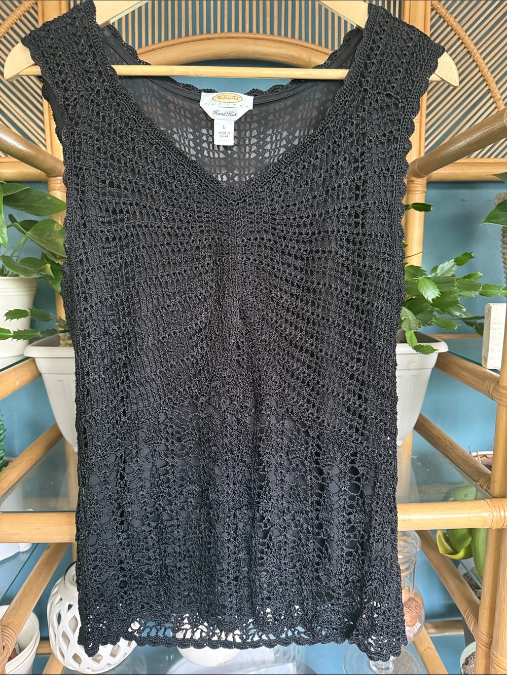 Talbots Black Hand-Knit Crochet Tank Top